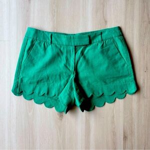 J. Crew 4" Linen-Cotton Scalloped Hem Short Kelly Green size 10